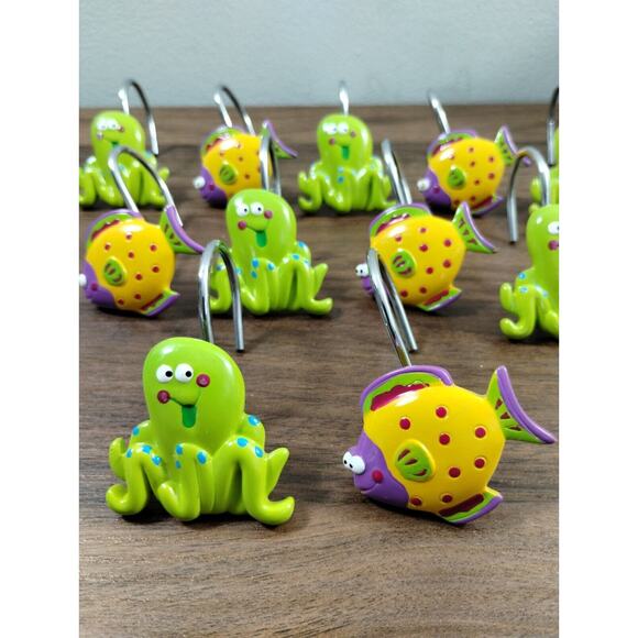 Ocean Octopus & Fish Shower Curtain Hooks 11 Bathroom Decor - Picture 3 of 5